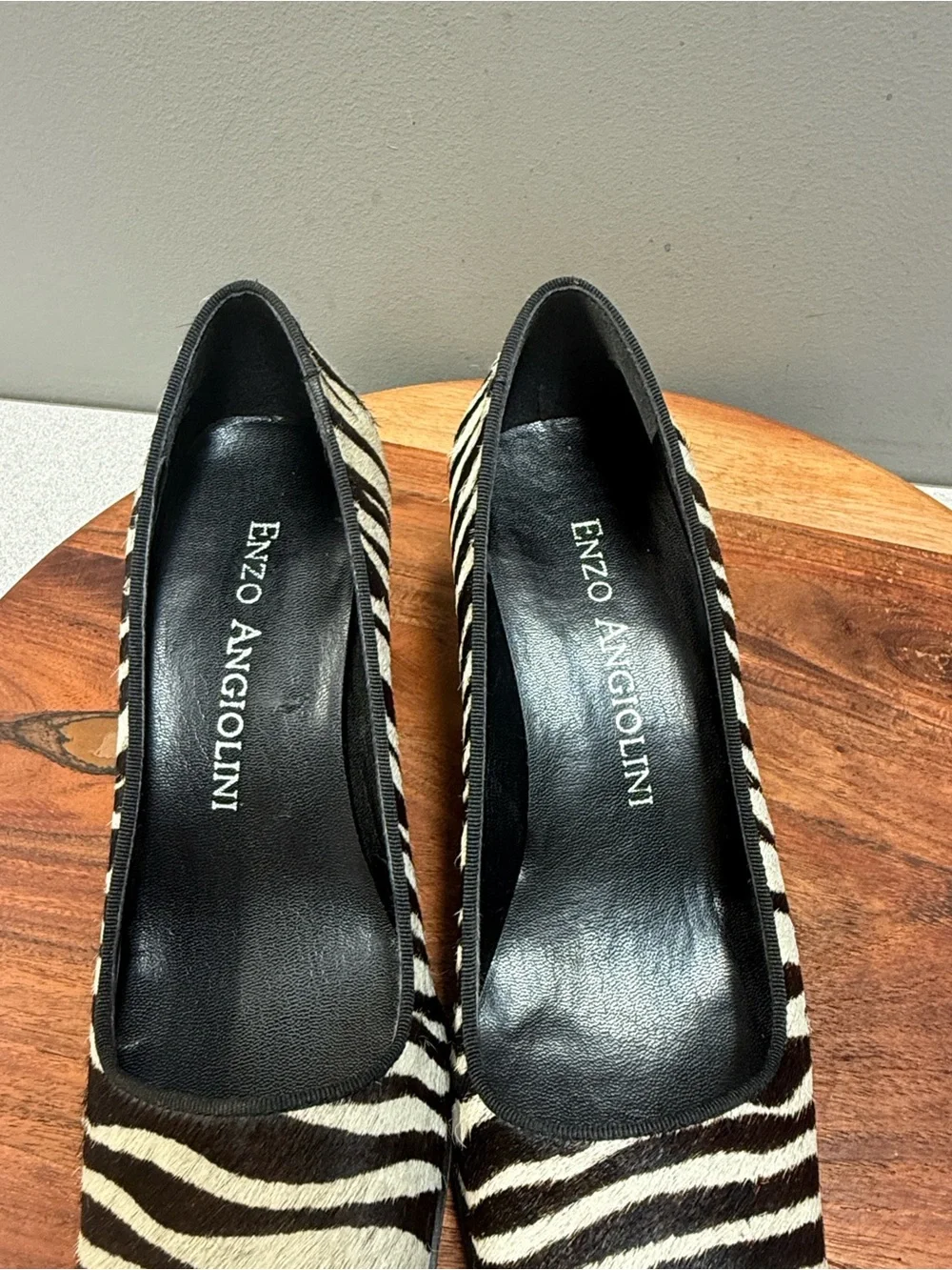 Enzo Angiolini Zebra Print Pumps in Black and Cream